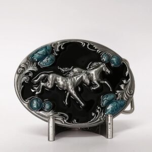Black Turquoise Running Horses Belt Buckle