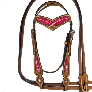 Western Bridle with Reins - Pink Feather